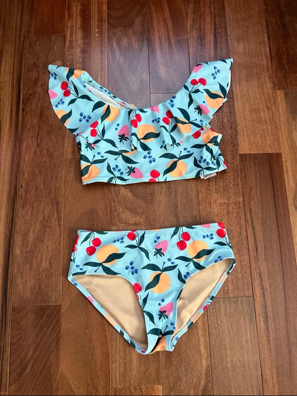 Old Navy Light Blue Fruit Print Ruffle Two-Piece Swim Set